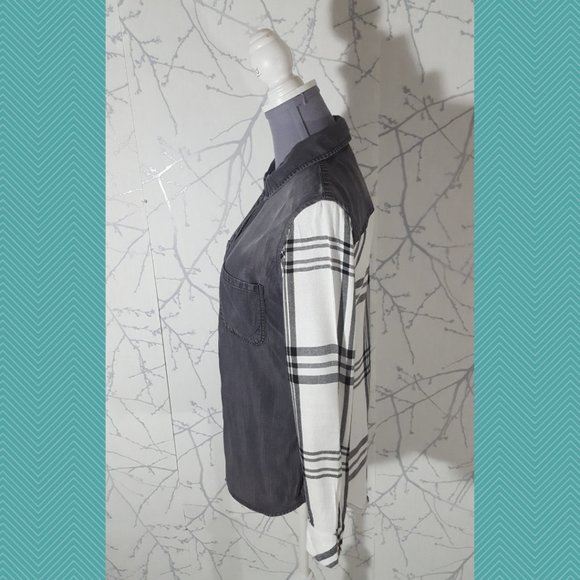 Rails Black Chambray Tencel Button Front Harper Shirt w/ Plaid Back - Picture 2 of 3